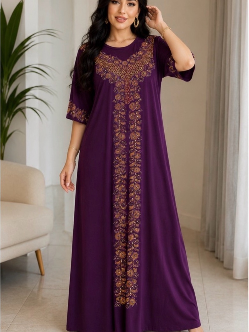 Bi-Emka Collection Purple Embellished Kaftan Maxi Dress XL